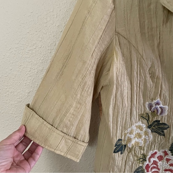 Citron Santa Monica Jacket TopYellow Asian Embroidered Dragon Floral Sz M B1 - Picture 5 of 15
